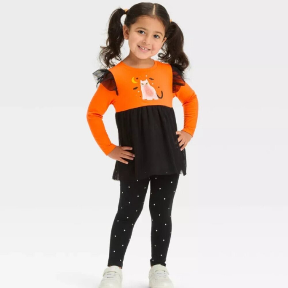 Toddler Girls' Halloween Long Sleeve Cat Set - Cat & Jack™ Orange
